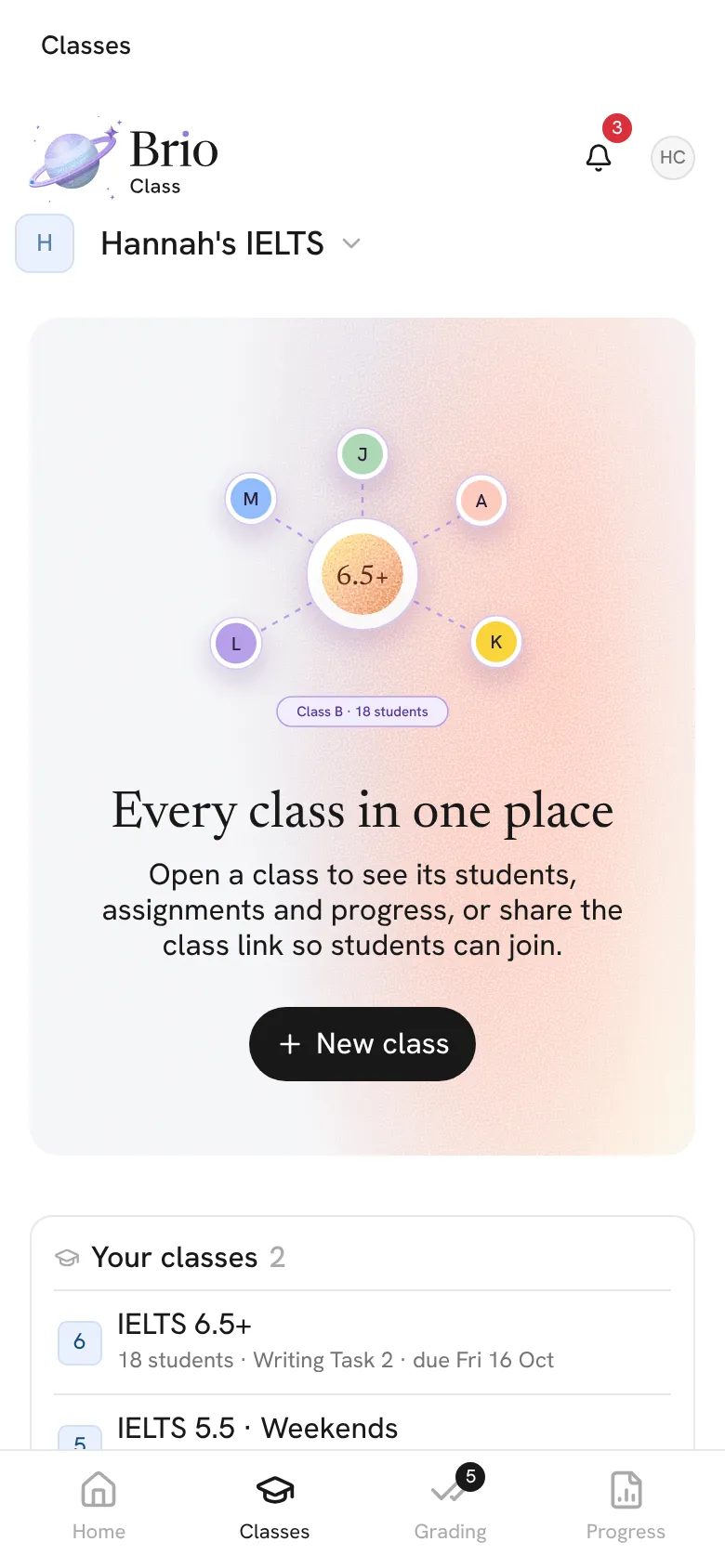 Every class in one place, on a phone